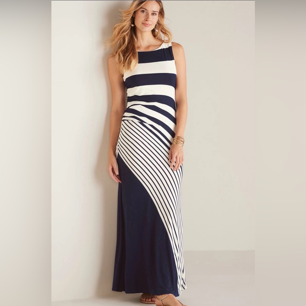 SOFT SURROUNDINGS Vela Infinity Striped Preppy Nautical Maxi Dress Size L